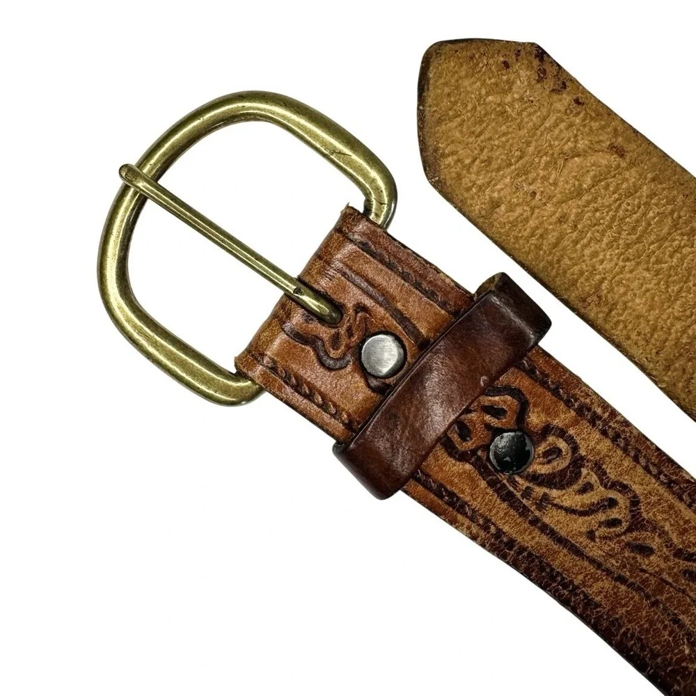 Vintage Levis 2235 Tooled Leather Belt Size 36 Brown Western Steerhide 1970s USA